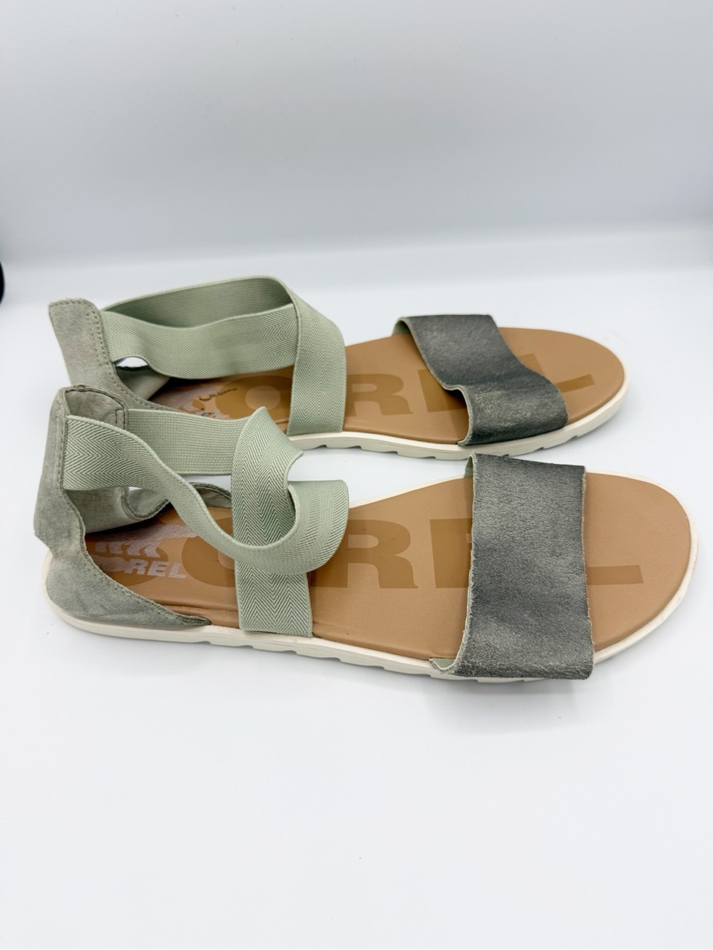 Sorel Ella II Sandals Sage Green Metallic Gray Size 10